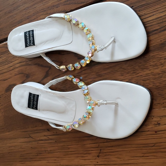 Gonzalo Pedroso White Leather Sandals Size 8.5 - Picture 1 of 7